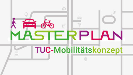 Grafik einer Verkehrsführung mit Schriftzug und Icons