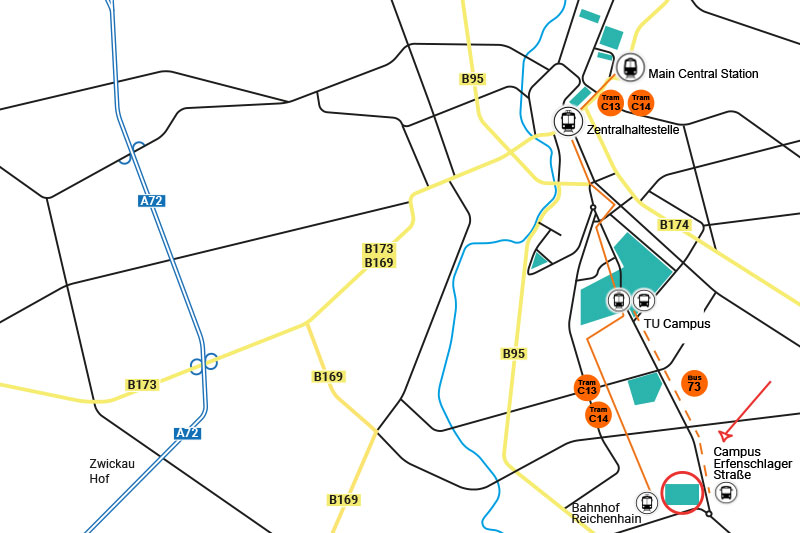 Location map Chemnitz campus and transport
