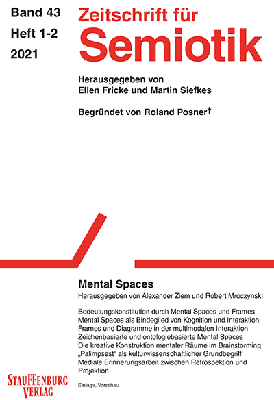 Deckblatt Zeitschrift für Semiotik, Band 43, Heft 1-42, 2021; rote Schrift auf weißem Grund