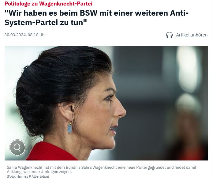 Politologe zu Wagenknecht-Partei. Wir haben es beim BSW mit einer weiteren Anti-System-Partei zu tun