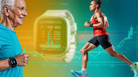 Zwei Sportler tragen eine Smartwatch am Handgelenk.