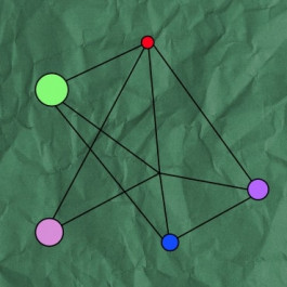Netzwerk von bunten Kugeln auf grünem Hintergrund