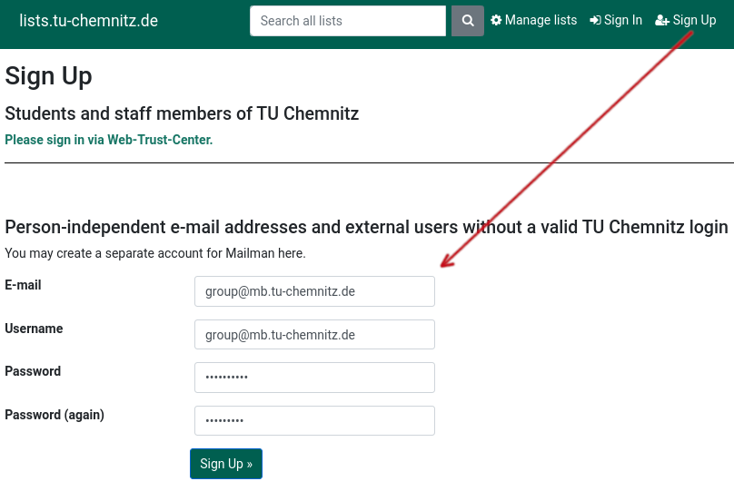 Sign up in Mailman3