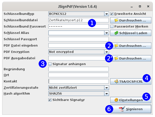 Hauptfenster von JsignPDF