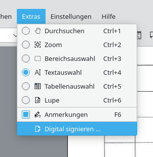 Digital-signieren-Funktionsruf in Okular